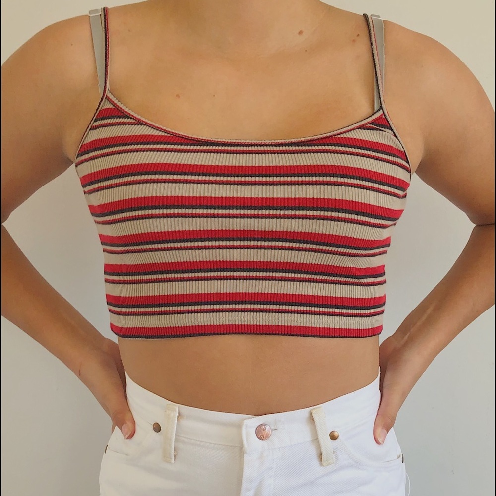 Brandy Melville Red, Tan, Black Striped Skylar Top